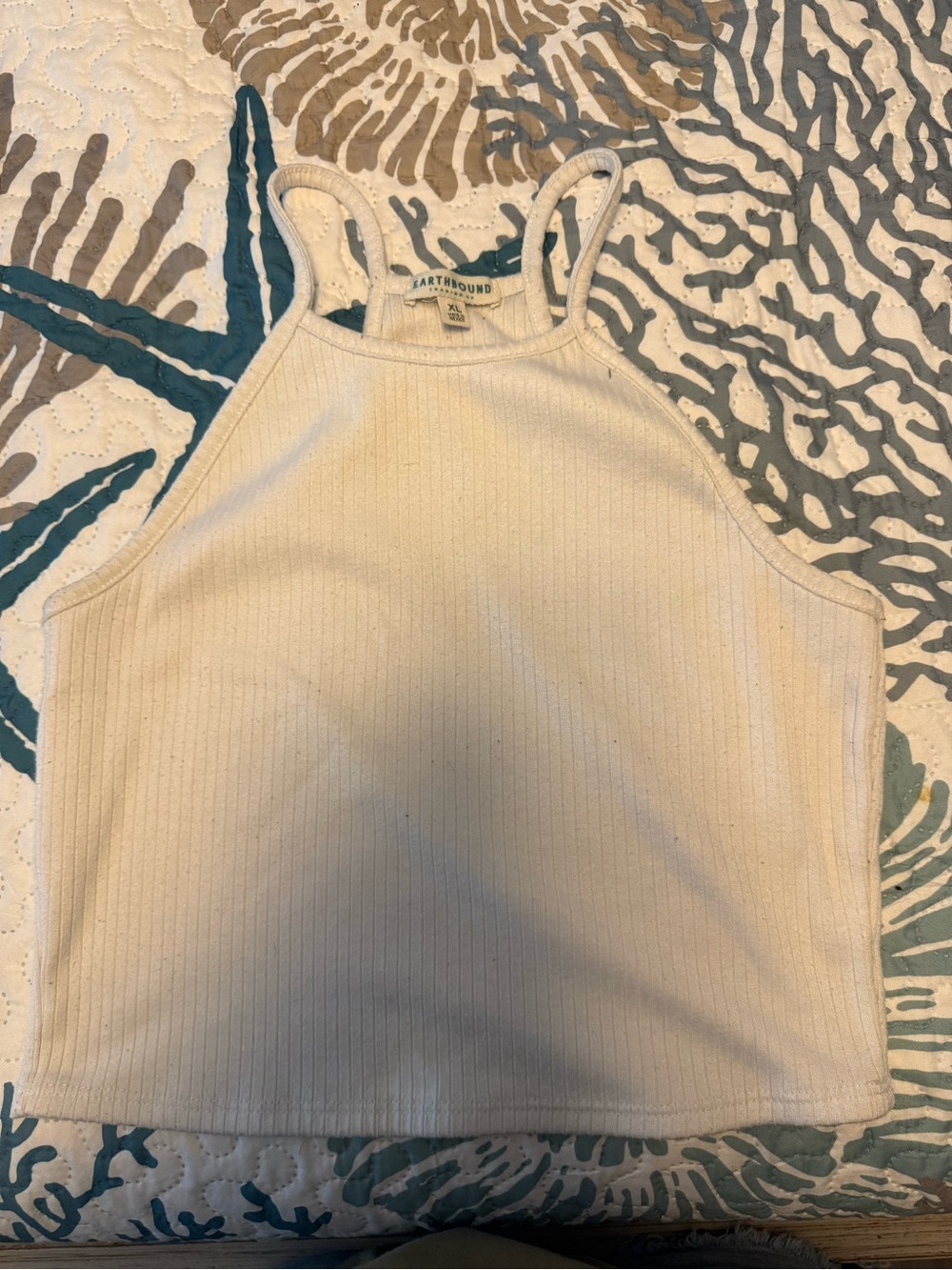 EARTHBOUND Ivory Ribbed Halter Crop Tank